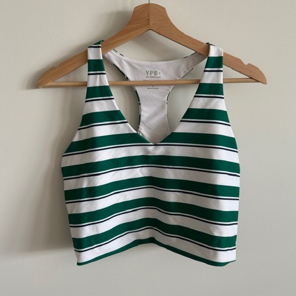 Abercrombie YPB Sports Bra Womens L Green Excellent Striped SculptLUX Racerback